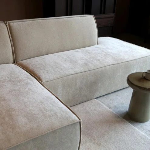 Bank Enzo Chaise longue links Stof beige taupe