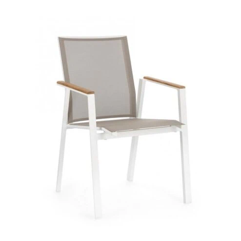 Diaz tuinstoel wit met houten armleuning set van 4 (showroommodel)