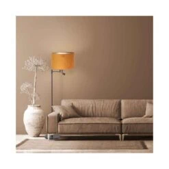 Wilco 2-lichts Vloerlamp Zwart met Goud Velvet kap