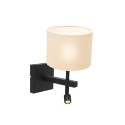 Wilco 2-lichts Wandlamp Zwart met Wit Linnen kap