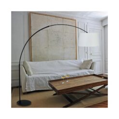 Ariana 1-lichts Vloerlamp Zwart met Wit Linnen hoge kap