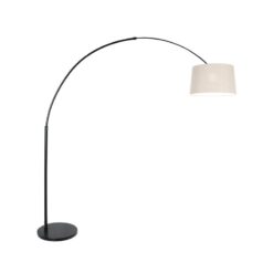 Ariana 1-lichts Vloerlamp Zwart met Grijs Linnen hoge kap