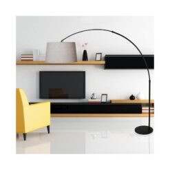 Ariana 1-lichts Vloerlamp Zwart met Grijs Linnen hoge kap