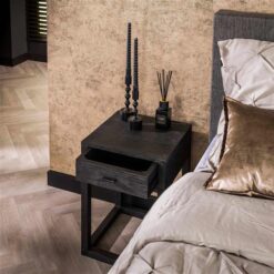 Helga Nachtkastje 1 lade Zwart Acaciahout 35cm