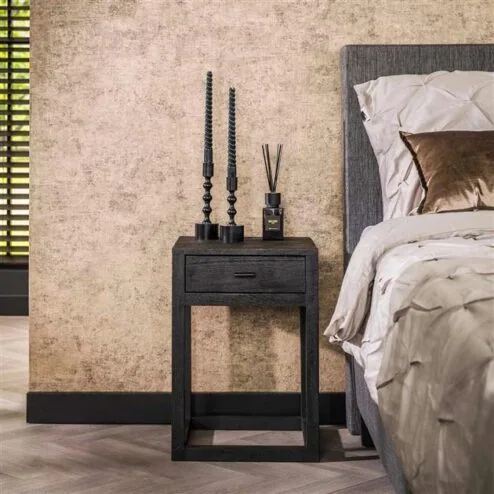 Helga Nachtkastje 1 lade Zwart Acaciahout 35cm