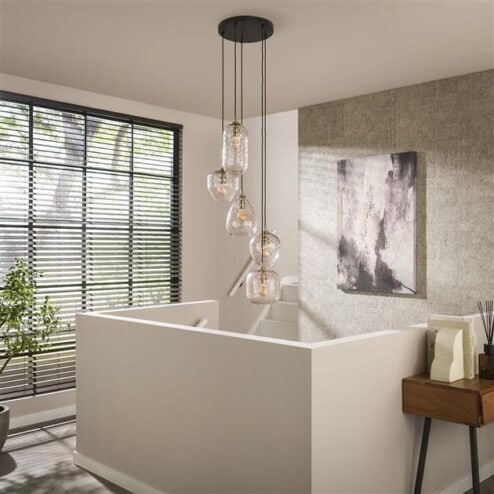 Luis 5-lichts Hanglamp getrapt Glas
