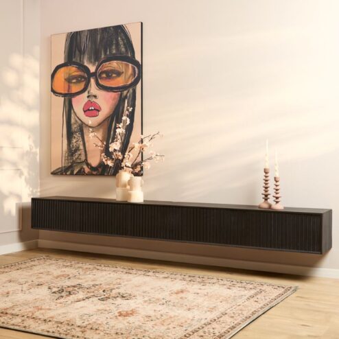 Zwevend Tv meubel Martin Zwart 280 cm