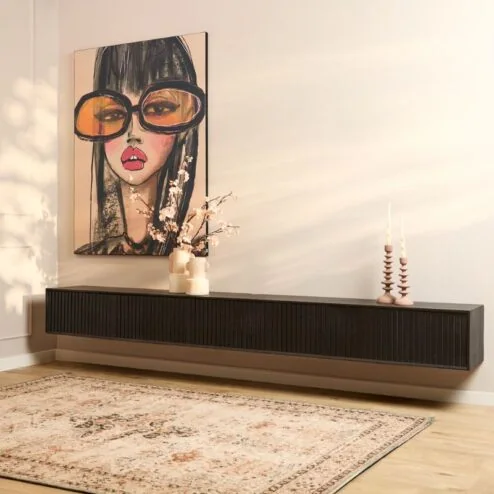 Zwevend Tv meubel Martin Zwart 280 cm