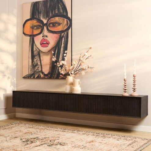 Zwevend Tv meubel Martin Zwart 240 cm