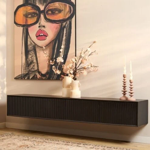 Zwevend Tv meubel Martin Zwart 200 cm