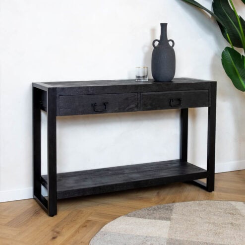 Britt sidetable industrieel mangohout zwart 120cm