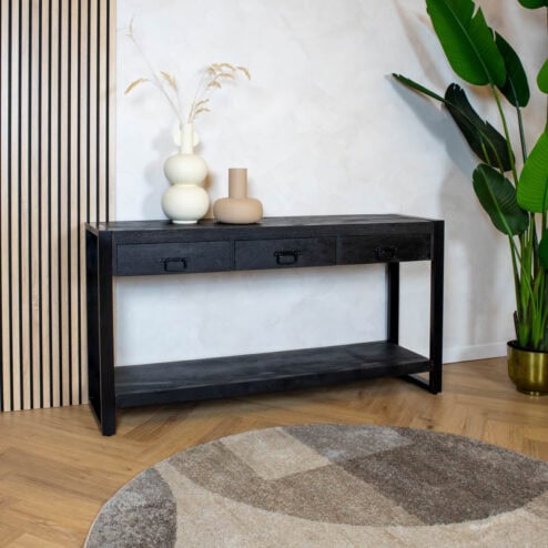 Britt sidetable industrieel mangohout zwart 150cm