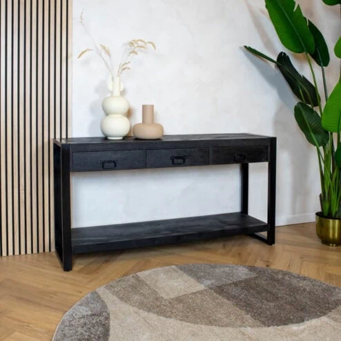 Britt sidetable industrieel mangohout zwart 150cm