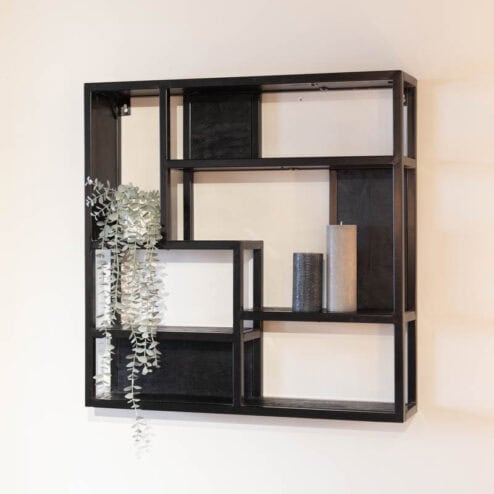 Orianna wandrek industrieel mangohout vierkant zwart 70cm