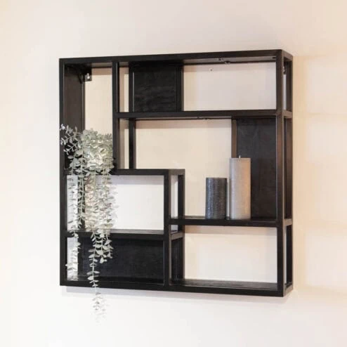 Orianna wandrek industrieel mangohout vierkant zwart 70cm