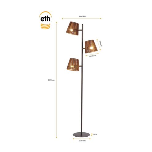 Daan 3-lichts Vloerlamp Bruin