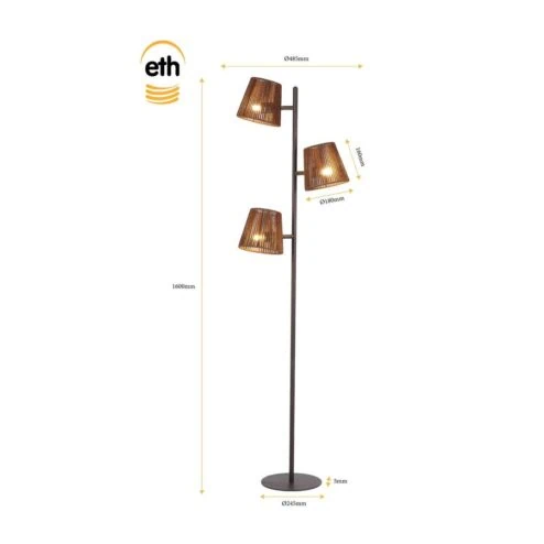 Daan 3-lichts Vloerlamp Bruin