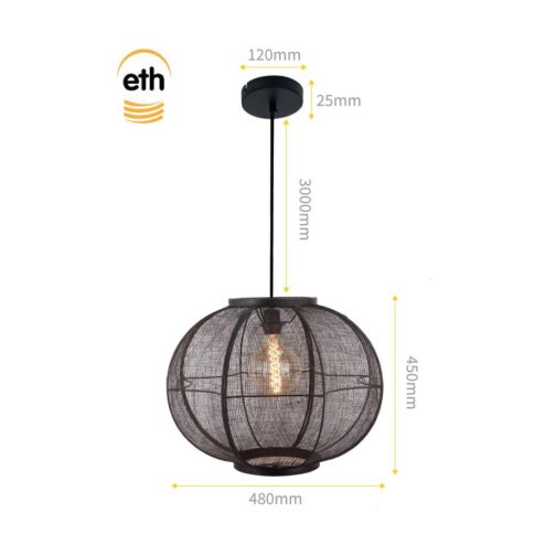 Fabric 1-lichts Hanglamp Zwart 48cm