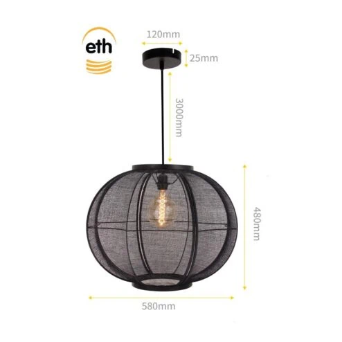 Fabric 1-lichts Hanglamp Zwart 58cm