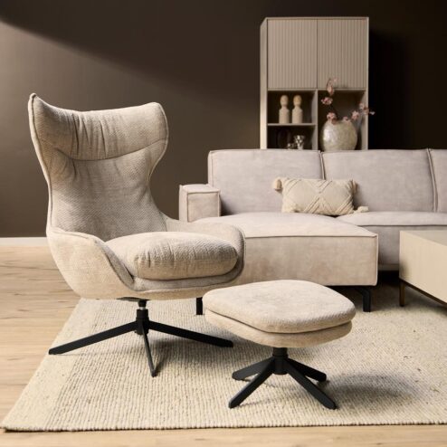Roos Fauteuil met Hocker Taupe