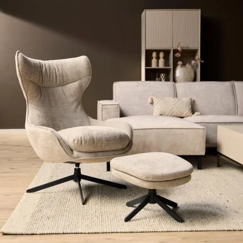 Roos Fauteuil met Hocker Taupe