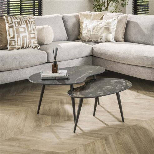 Fira Salontafel set van 2 Niervorm Zwart Keramiek