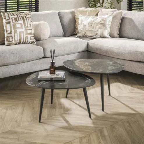 Fira Salontafel set van 2 Organisch Zwart Keramiek