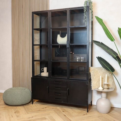 Figue vitrinekast hoog zwart 136cm