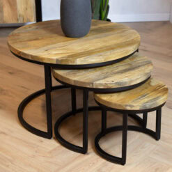 Morada salontafel industrieel mangohout licht naturel rond set van 3