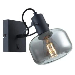 Lior 1-lichts Wandlamp Zwart Smoke Glas