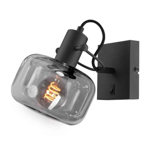 Lior 1-lichts Wandlamp Zwart Smoke Glas