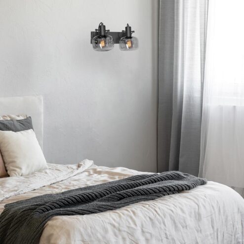 Lior 2-lichts Wandlamp Zwart Smoke Glas