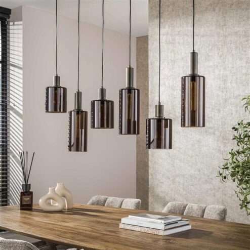 Luca 6-lichts Hanglamp Bruin