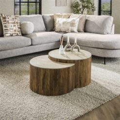 Numa Salontafel set van 2 Halfrond Mangohout Travertin