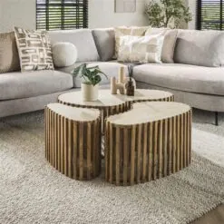 Numa Salontafel set van 3 Niervorm Mangohout Travertin