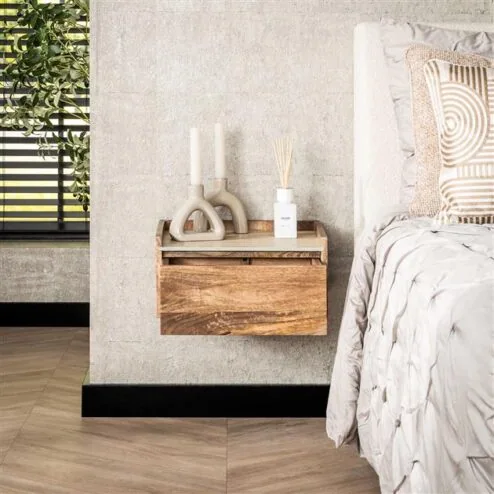 Numa Zwevend Nachtkastje Mangohout Travertin 40cm