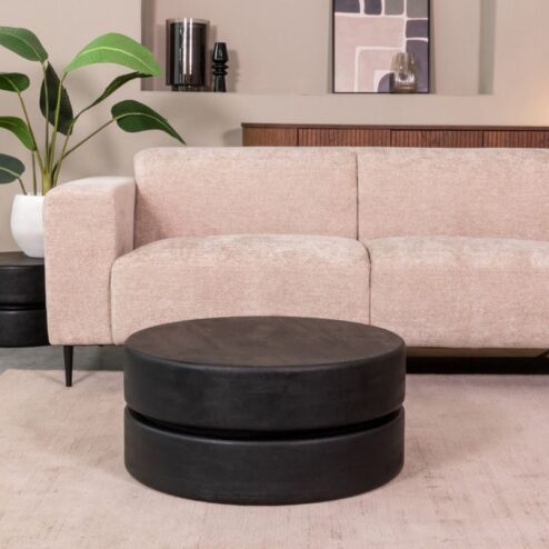 Salontafel Milly Zwart Mangohout 70cm Rond