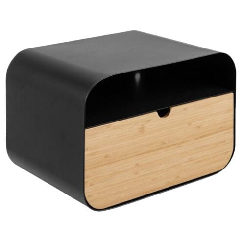 Temari Nachtkastje Zwart/Hout ronde hoeken 35cm