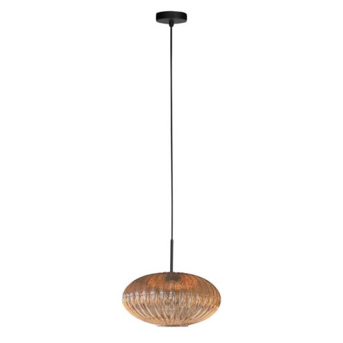 Zavi 1-lichts Hanglamp Geribbeld Amberglas