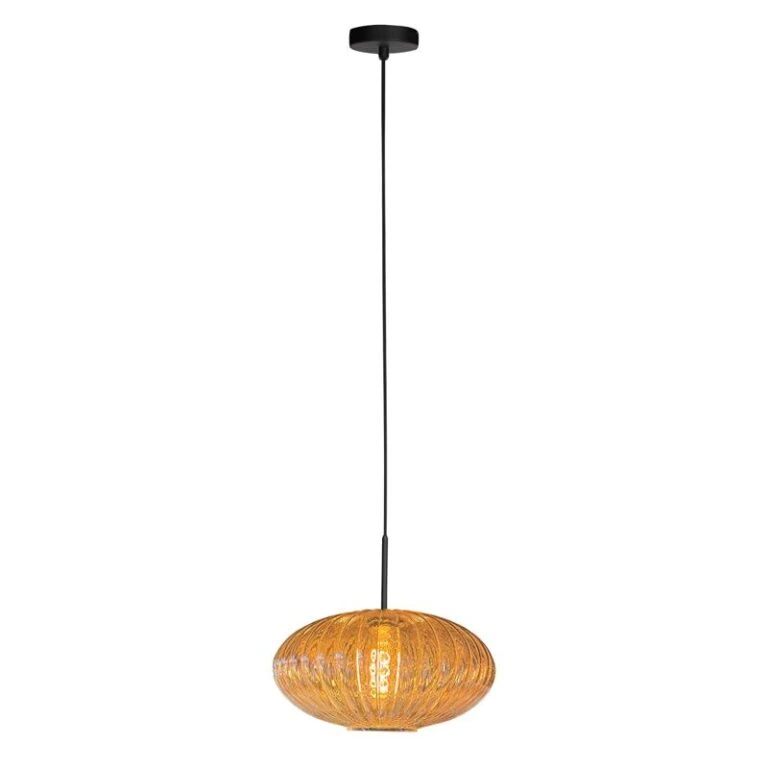 Zavi 1-lichts Hanglamp Geribbeld Amberglas