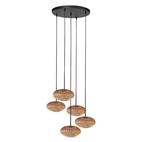 Zavi 5-lichts Getrapte Hanglamp Geribbeld Amberglas