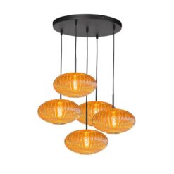 Zavi 5-lichts Getrapte Hanglamp Geribbeld Amberglas