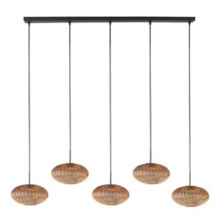 Zavi 5-lichts Hanglamp Geribbeld Amberglas