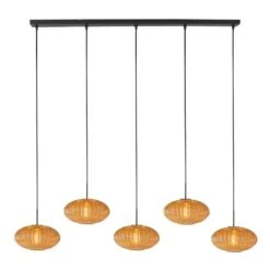 Zavi 5-lichts Hanglamp Geribbeld Amberglas