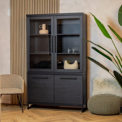 Valente Vitrinekast Zwart 120cm