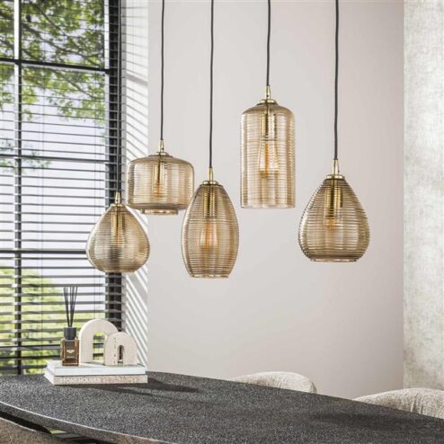 Nona 5-lichts Hanglamp Bruin glas