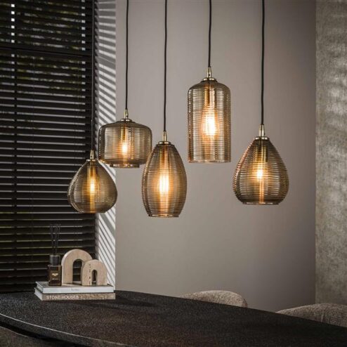Nona 5-lichts Hanglamp Bruin glas
