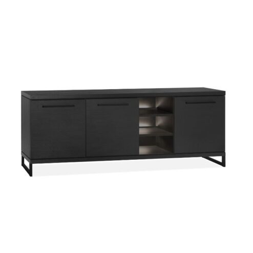 Valente Dressoir 3-deurs Zwart 220cm - Met verlichting