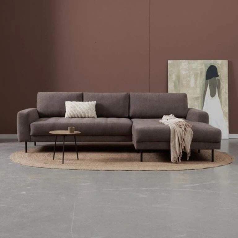 Bank Oreo Chaise longue rechts linnen bruin