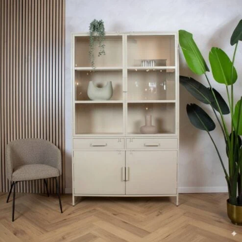Figue vitrinekast industrieel taupe binnenkant 120cm